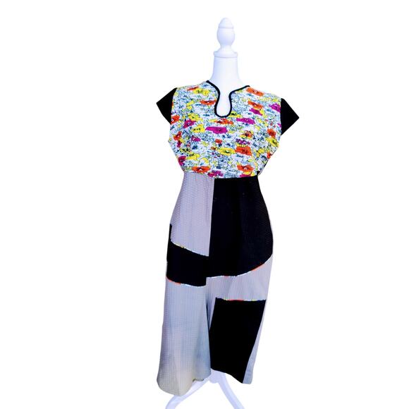 Vintage Art to Wear Patchwork Maxi Dress Quilted Color festival Block Boho - Picture 2 of 3